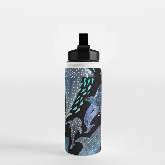 Whale Shark, Ray & Sea Creature Play Print, in Black Water Bottle Gallery Image 2