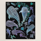 Whale Shark, Ray & Sea Creature Play Print, in Black Jigsaw Puzzle Gallery Image 1
