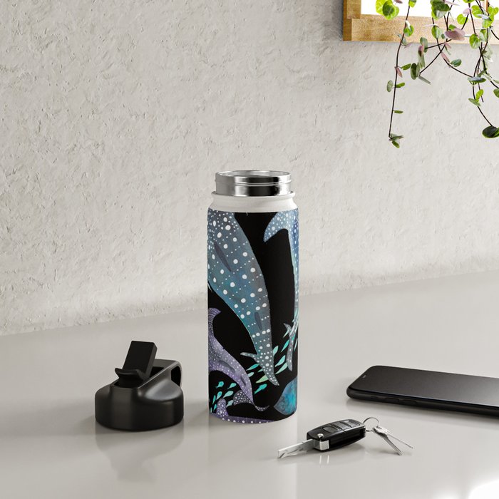 Whale Shark, Ray & Sea Creature Play Print, in Black Water Bottle Gallery Image 4