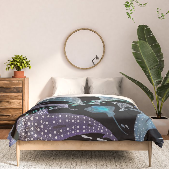 Whale Shark, Ray & Sea Creature Play Print, in Black Comforter Gallery Image 3