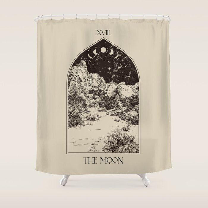 The Moon Tarot Card Poster. Mystic Landscape. Esoteric tarot. Dark moon Shower Curtain Gallery Image 1