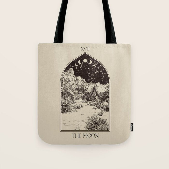 The Moon Tarot Card Poster. Mystic Landscape. Esoteric tarot. Dark moon Tote Bag Gallery Image 1