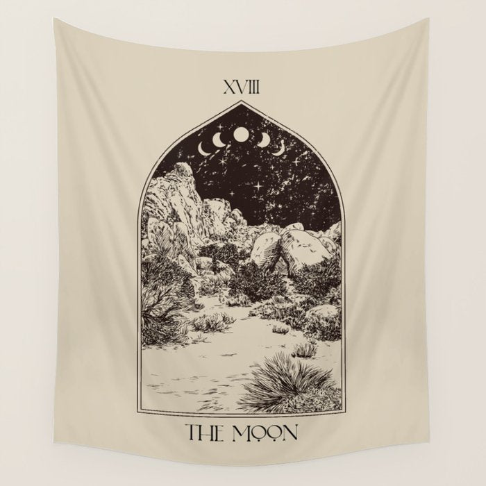 The Moon Tarot Card Poster. Mystic Landscape. Esoteric tarot. Dark moon Wall Tapestry Gallery Image 1