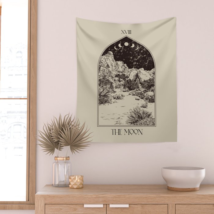 The Moon Tarot Card Poster. Mystic Landscape. Esoteric tarot. Dark moon Wall Tapestry Gallery Image 2