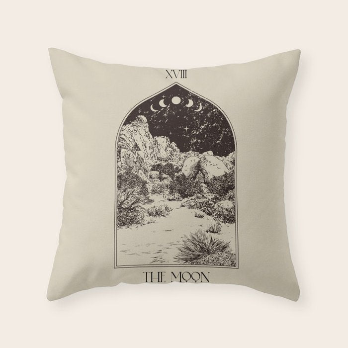 The Moon Tarot Card Poster. Mystic Landscape. Esoteric tarot. Dark moon Throw Pillow Gallery Image 1
