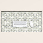 Lattice Block Print Floral - Blue Green Desk Mat Gallery Image 1