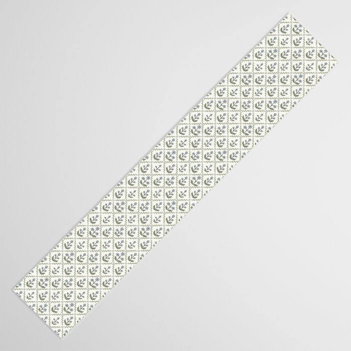 Lattice Block Print Floral - Blue Green Table Runner Gallery Image 3