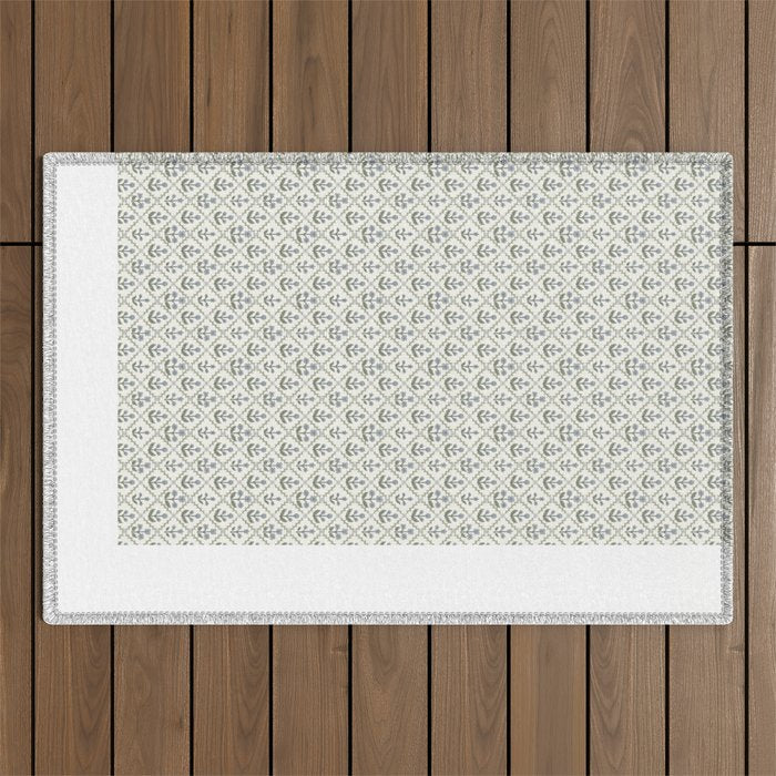 Lattice Block Print Floral - Blue Green Outdoor Rug Gallery Image 1