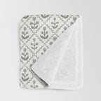 Lattice Block Print Floral - Blue Green Throw Blanket Gallery Image 3