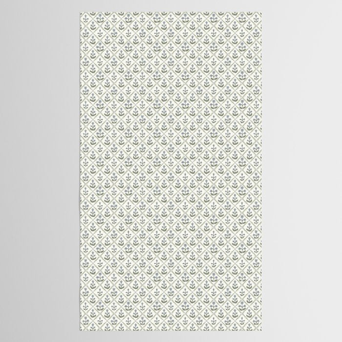 Lattice Block Print Floral - Blue Green Tablecloth Gallery Image 2