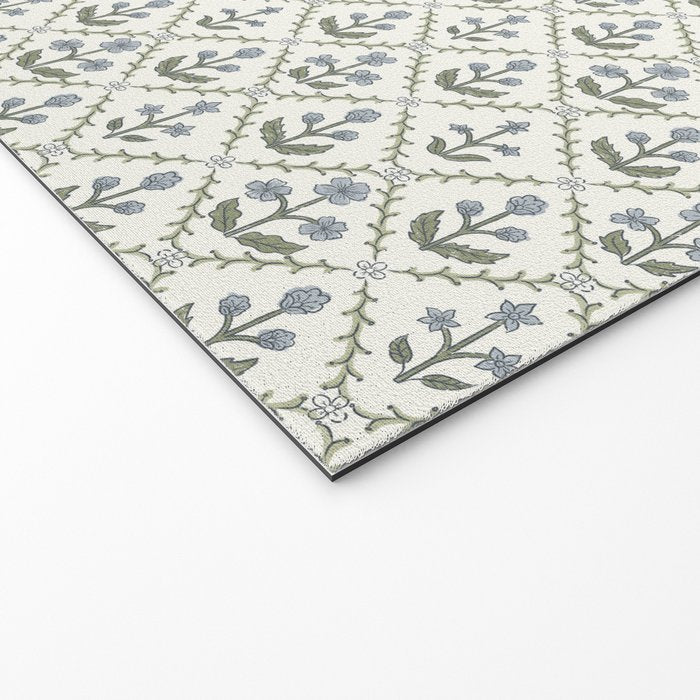Lattice Block Print Floral - Blue Green Welcome Mat Gallery Image 2