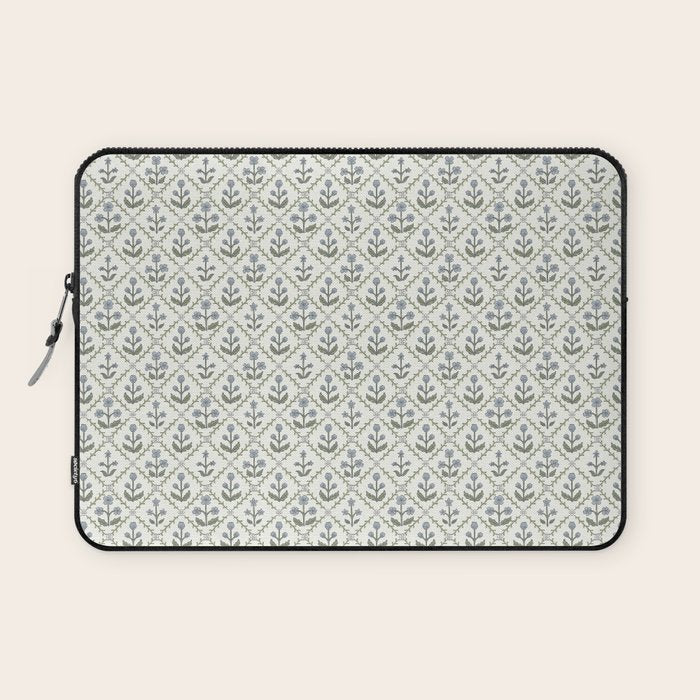 Lattice Block Print Floral - Blue Green Laptop Sleeve Gallery Image 1