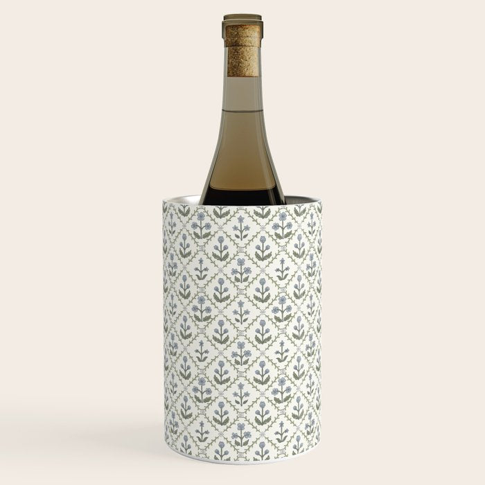 Lattice Block Print Floral - Blue Green Wine Chiller Gallery Image 1