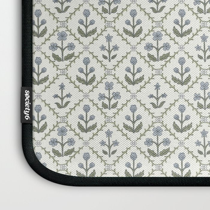 Lattice Block Print Floral - Blue Green Laptop Sleeve Gallery Image 3
