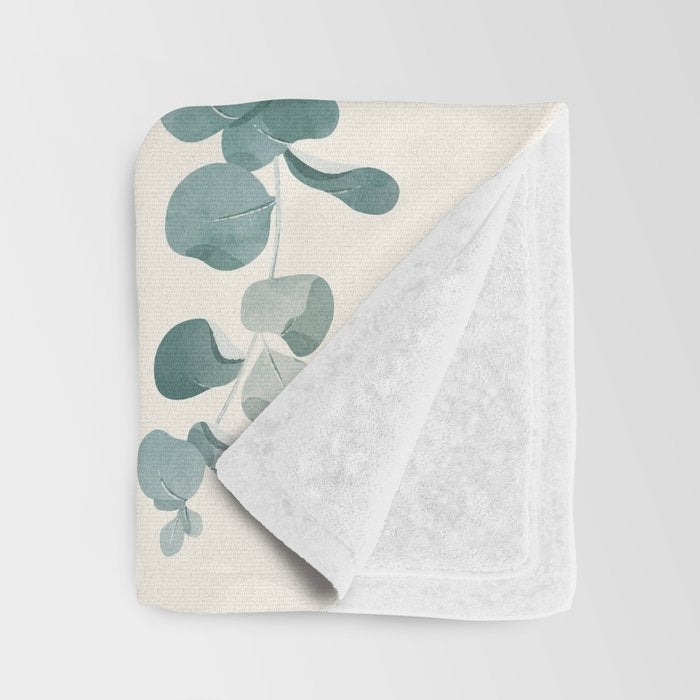 Watercolor Eucalyptus Leaves Throw Blanket Gallery Image 3