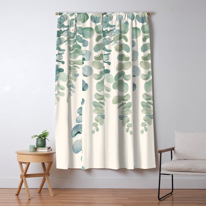 Watercolor Eucalyptus Leaves Window Curtain