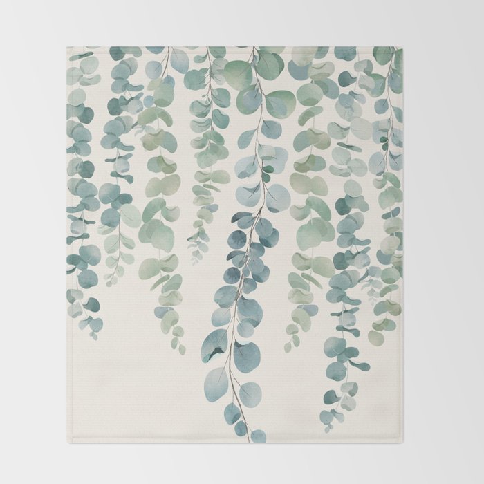Watercolor Eucalyptus Leaves Throw Blanket Gallery Image 2