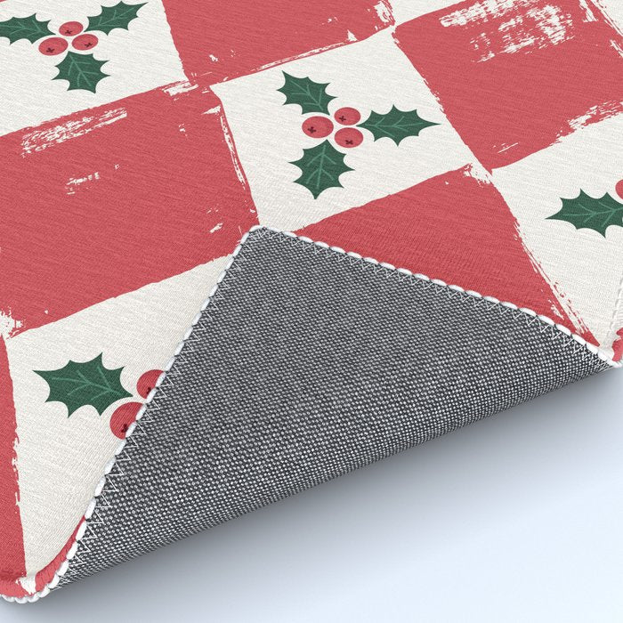Checkered Christmas Holly Rug Gallery Image 4