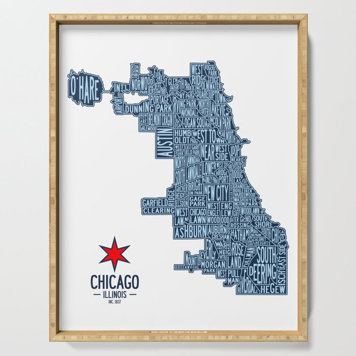 Chicago Neighborhood Map Serving Tray Gallery Image 1