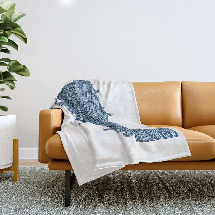 Chicago Neighborhood Map Throw Blanket Gallery Image 1