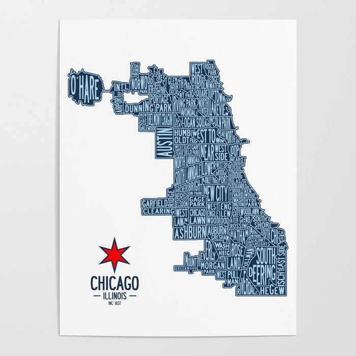 Chicago Neighborhood Map Poster Gallery Image 1