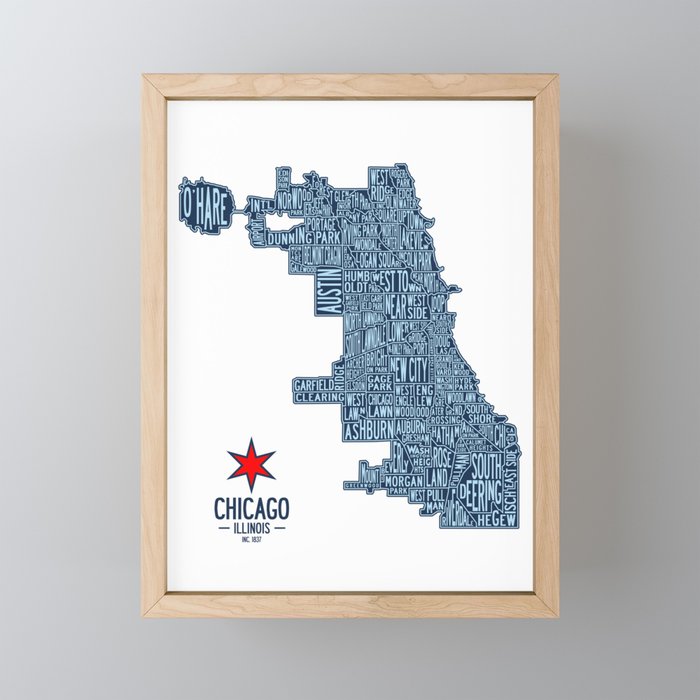 Chicago Neighborhood Map Mini Art Print Gallery Image 1