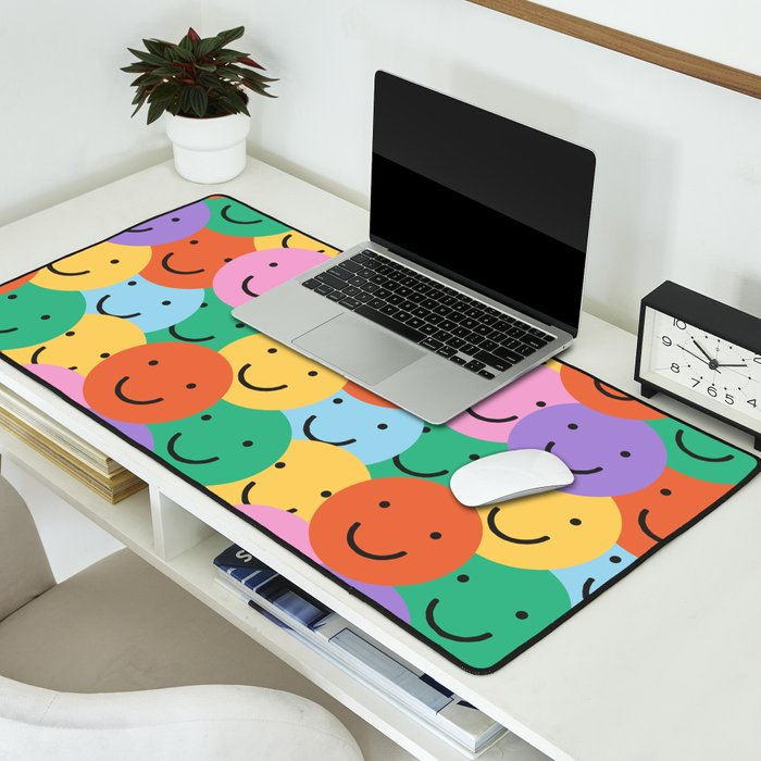 Colorful happy smiling face pattern Desk Mat Gallery Image 2