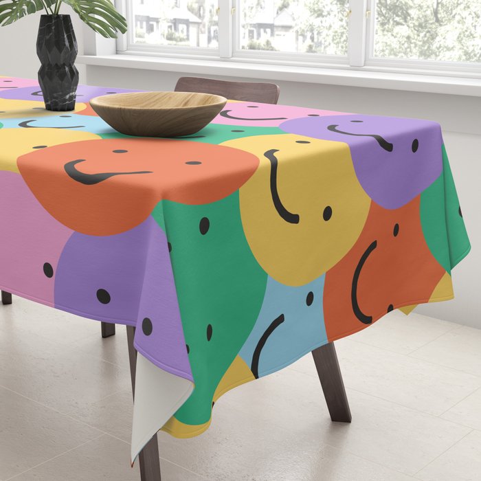 Colorful happy smiling face pattern Tablecloth Gallery Image 3