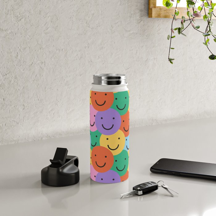 Colorful happy smiling face pattern Water Bottle Gallery Image 4