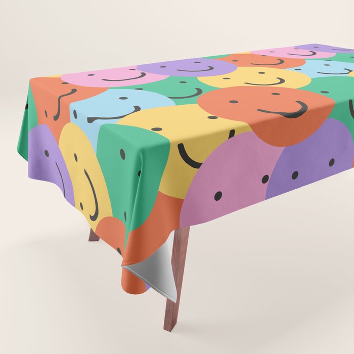 Colorful happy smiling face pattern Tablecloth Gallery Image 1