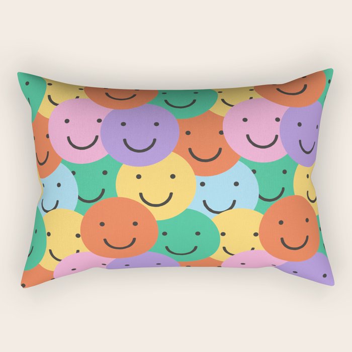 Colorful happy smiling face pattern Rectangular Pillow Gallery Image 1