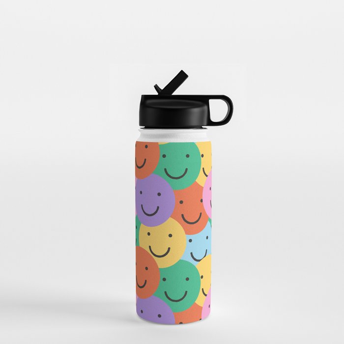 Colorful happy smiling face pattern Water Bottle Gallery Image 1
