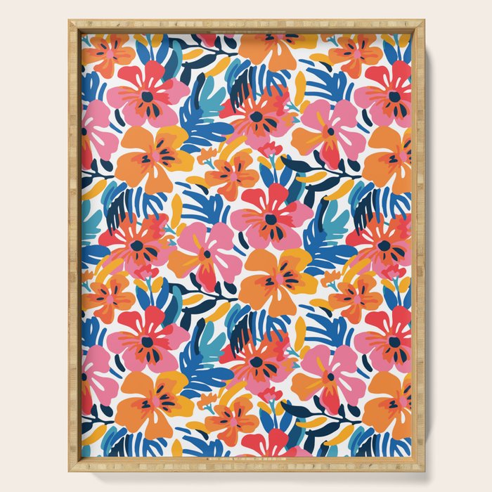 Tropical watercolor flower nature art pattern Serving Tray Gallery Image 1