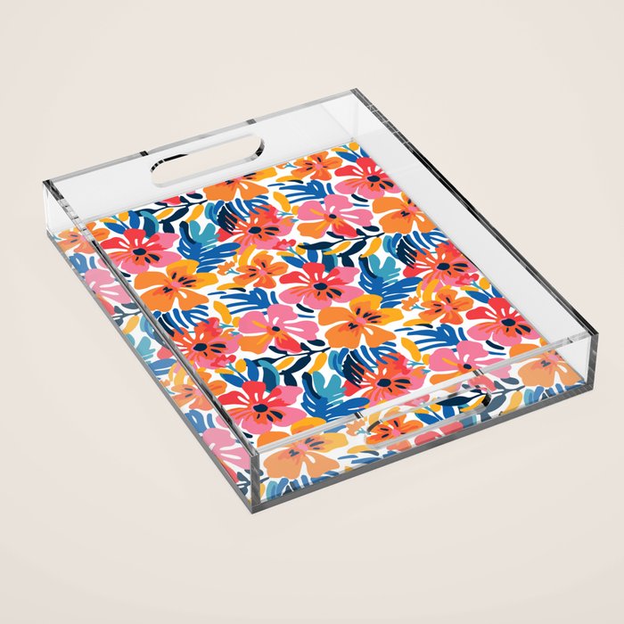 Tropical watercolor flower nature art pattern Acrylic Tray Gallery Image 1