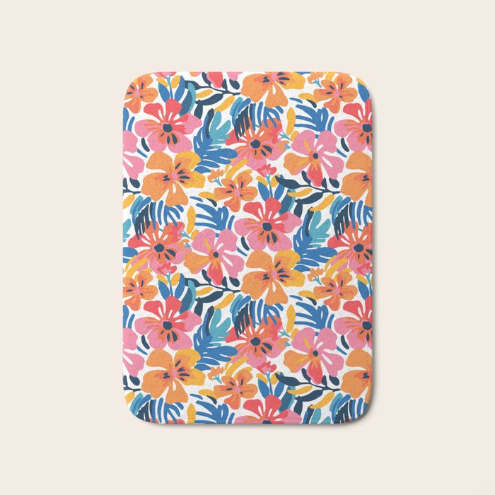 Tropical watercolor flower nature art pattern Bath Mat Gallery Image 1