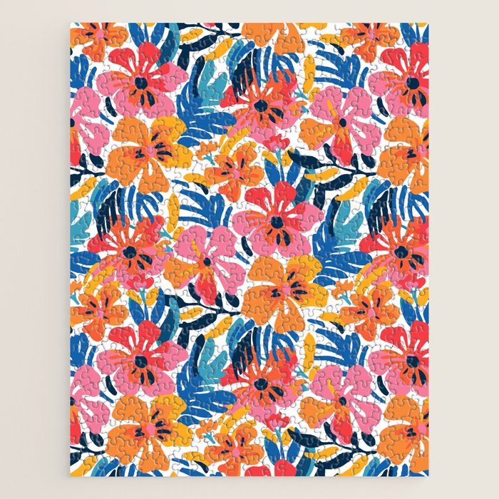 Tropical watercolor flower nature art pattern Jigsaw Puzzle Gallery Image 1