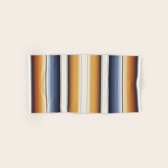 Indigo Blue, Amber Brown and Navajo White Southwest Serape Blanket Stripes Bath Towel Gallery Image 1
