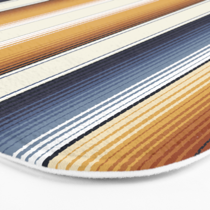 Indigo Blue, Amber Brown and Navajo White Southwest Serape Blanket Stripes Bath Mat Gallery Image 3
