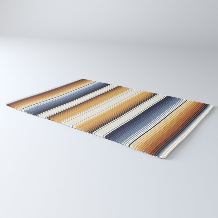 Indigo Blue, Amber Brown and Navajo White Southwest Serape Blanket Stripes Rug Gallery Image 3