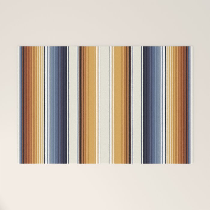 Indigo Blue, Amber Brown and Navajo White Southwest Serape Blanket Stripes Welcome Mat Gallery Image 1
