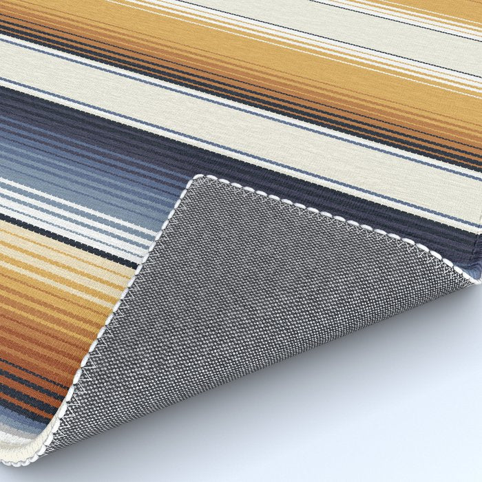 Indigo Blue, Amber Brown and Navajo White Southwest Serape Blanket Stripes Rug Gallery Image 4