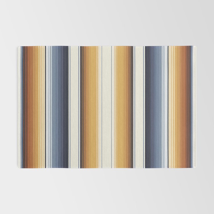 Indigo Blue, Amber Brown and Navajo White Southwest Serape Blanket Stripes Rug Gallery Image 2