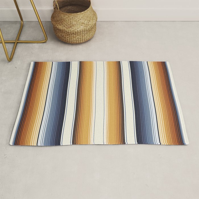 Indigo Blue, Amber Brown and Navajo White Southwest Serape Blanket Stripes Rug Gallery Image 1
