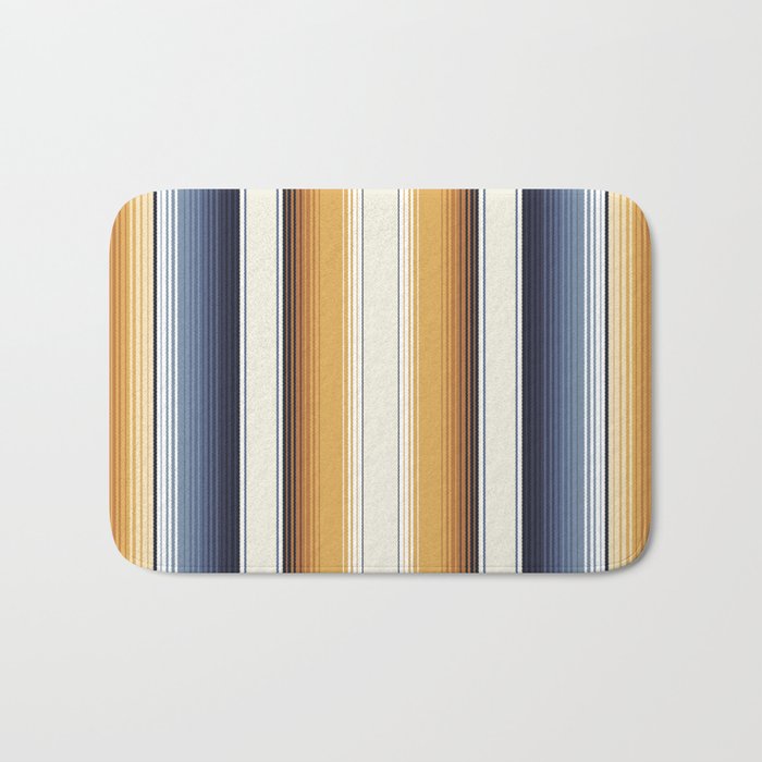 Indigo Blue, Amber Brown and Navajo White Southwest Serape Blanket Stripes Bath Mat Gallery Image 1
