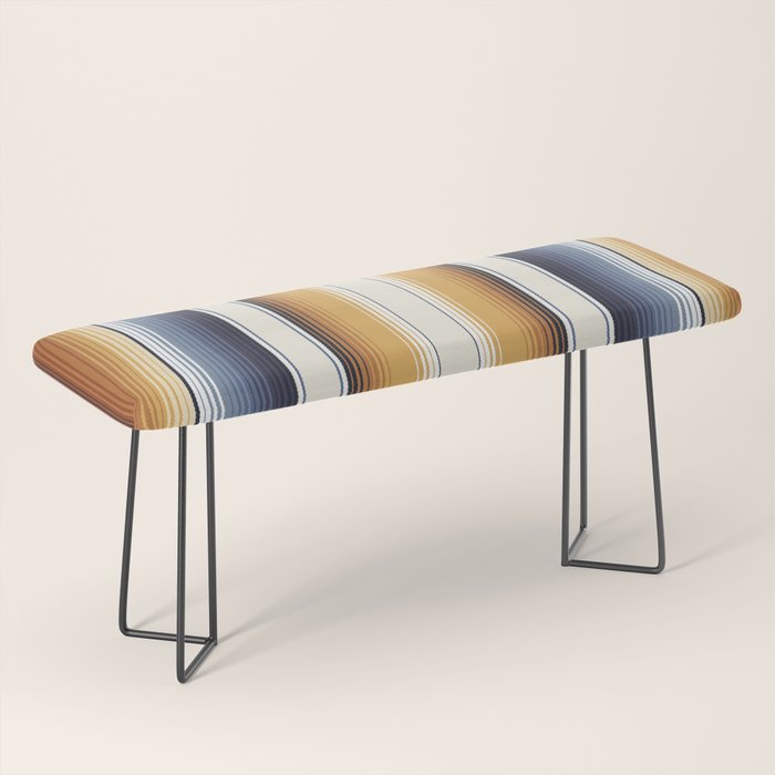 Indigo Blue, Amber Brown and Navajo White Southwest Serape Blanket Stripes Bench Gallery Image 1