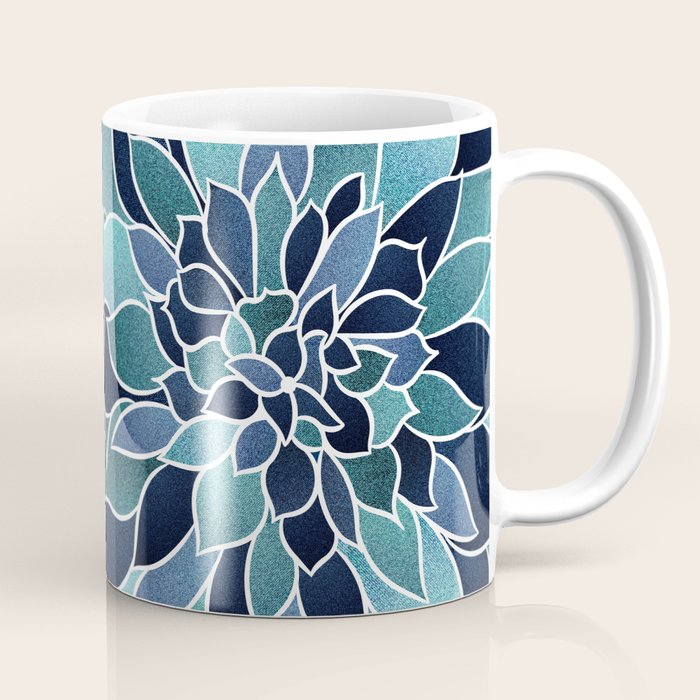 Festive, Flower Bloom, Navy Blue and Teal Coffee Mug Gallery Image 1