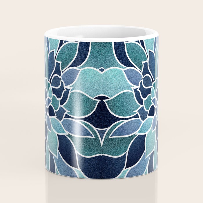Festive, Flower Bloom, Navy Blue and Teal Coffee Mug Gallery Image 4