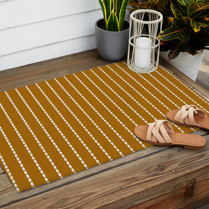 Dashed Lines (Golden Brown) Outdoor Rug Gallery Image 2