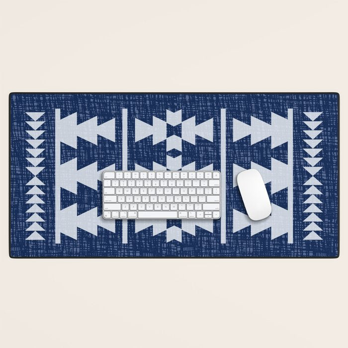 Southwestern Pattern 128 Indigo Blue Desk Mat Gallery Image 1