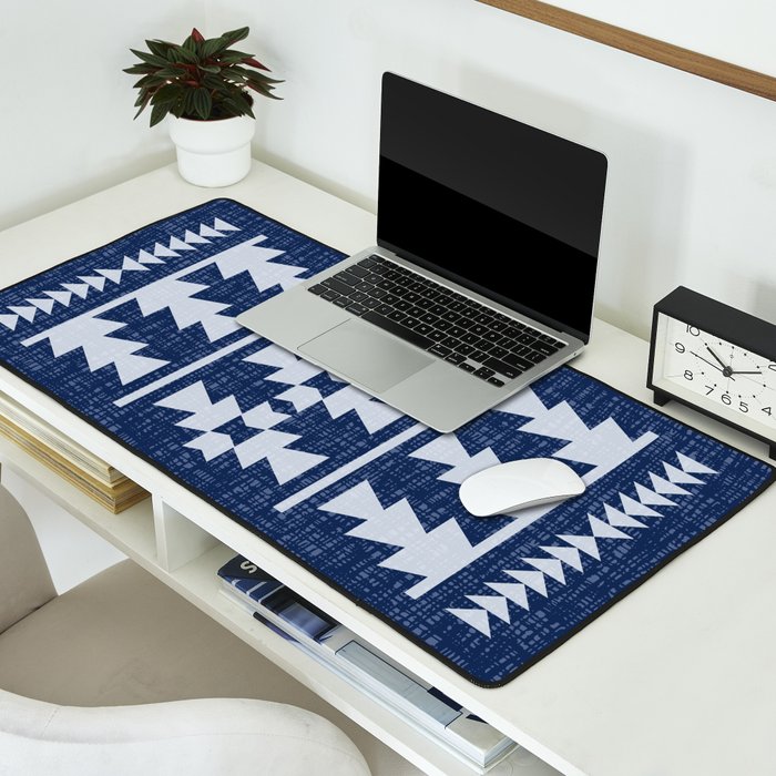 Southwestern Pattern 128 Indigo Blue Desk Mat Gallery Image 2